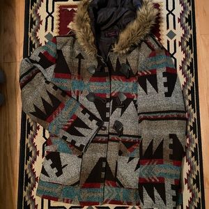 Cowgirl Legend, “Yellowstone” western style coat with faux fur trimmed hood